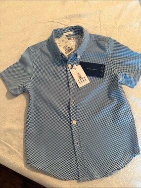 Cactus Boys Blue Geometric Print Short Sleeve Button-Up